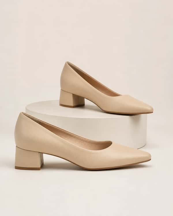 Almond-Toe Block Heel Pump – Oat