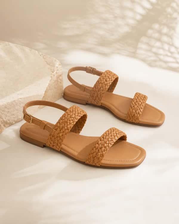 Braided Strap Flat Sandal – Tan