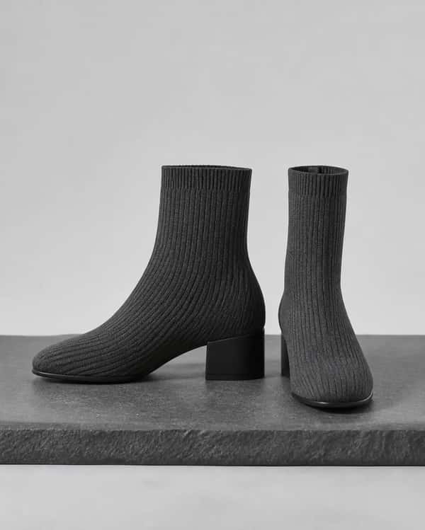 Ribbed Knit Sock Boot – Charcoal