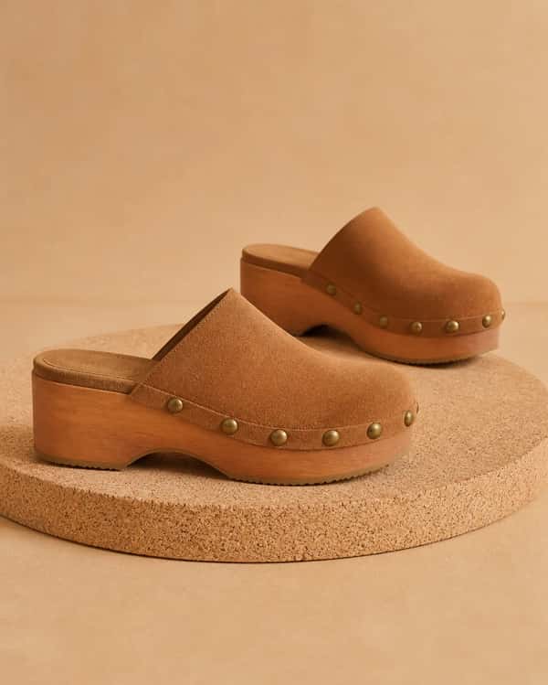 Suede Platform Clog – Camel
