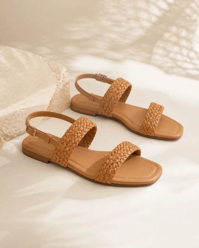 Braided Strap Flat Sandal – Tan
