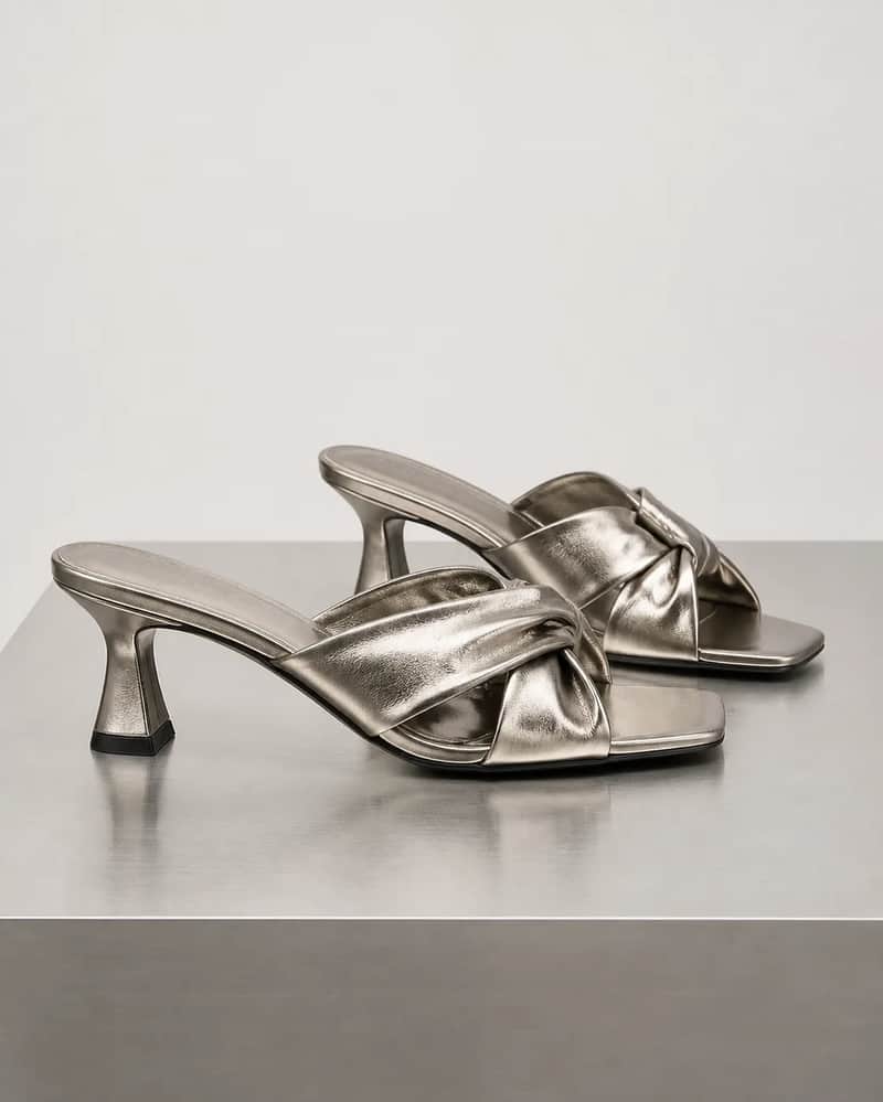 Metallic Knotted Mule – Pewter