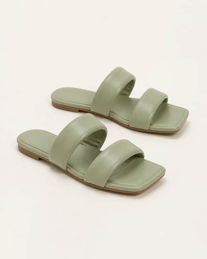Padded Two-Strap Slide – Sage