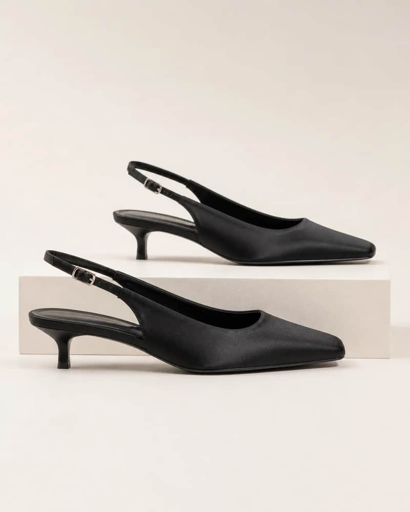Square-Toe Slingback Kitten Heel – Black