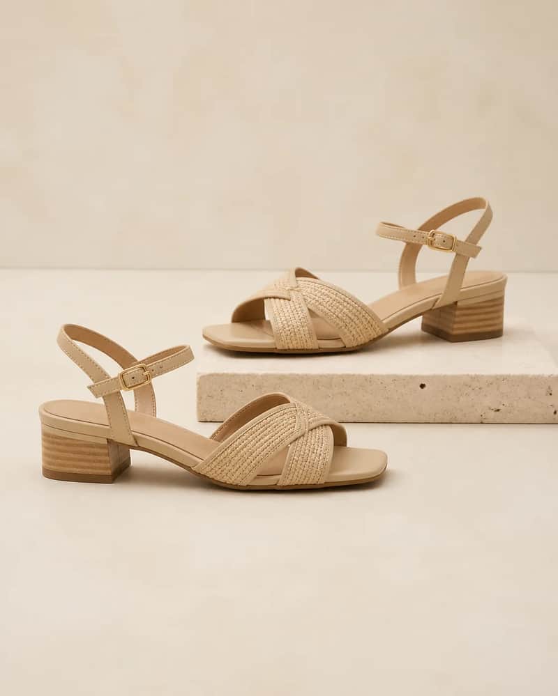 Woven Strap Low Heel Sandal – Sand